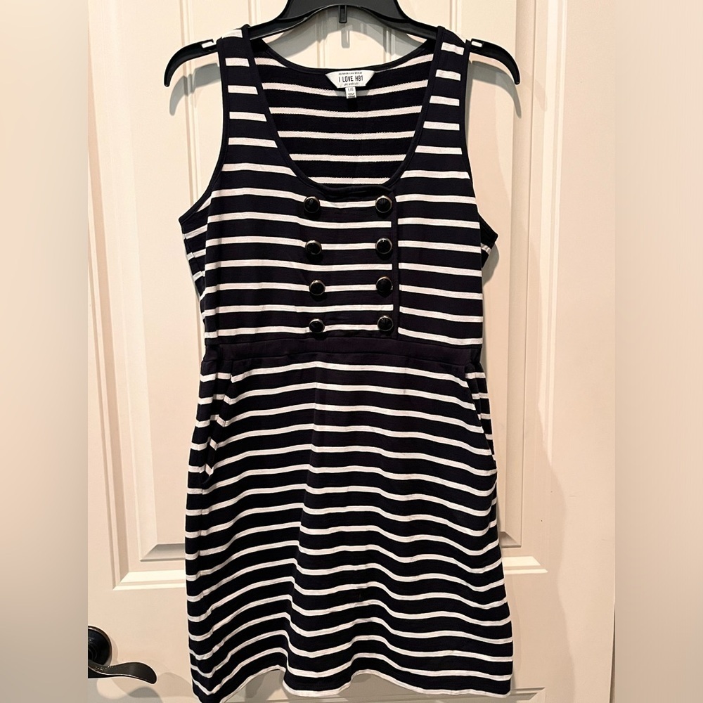 I LOVE H81 Ladies Dress Size L Black/White Summer Tank Trending Pockets Chic Fun - Picture 1 of 6